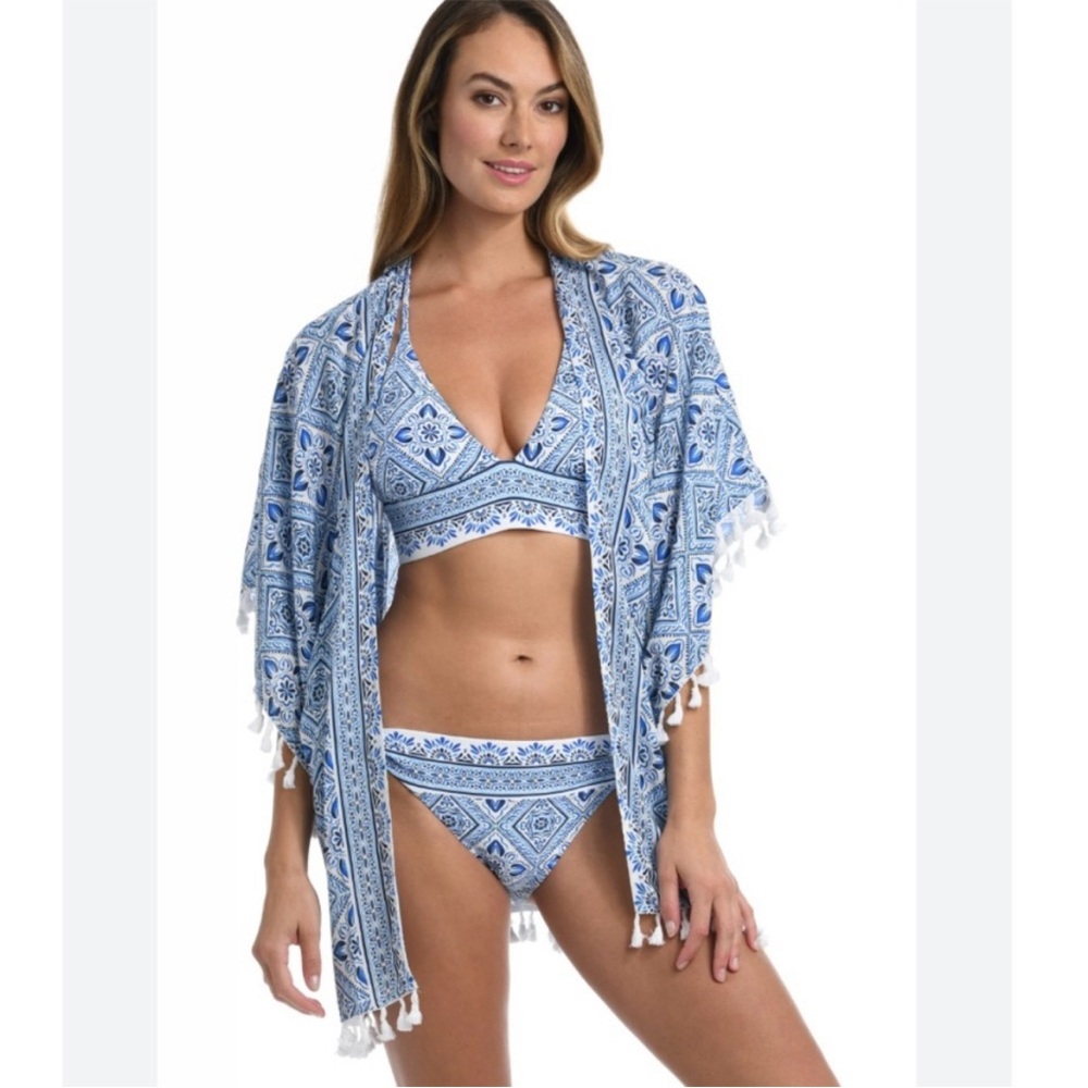 La Blanca Woman's Capri Blue Breeze Kimono Swim Cover Up OS NWT